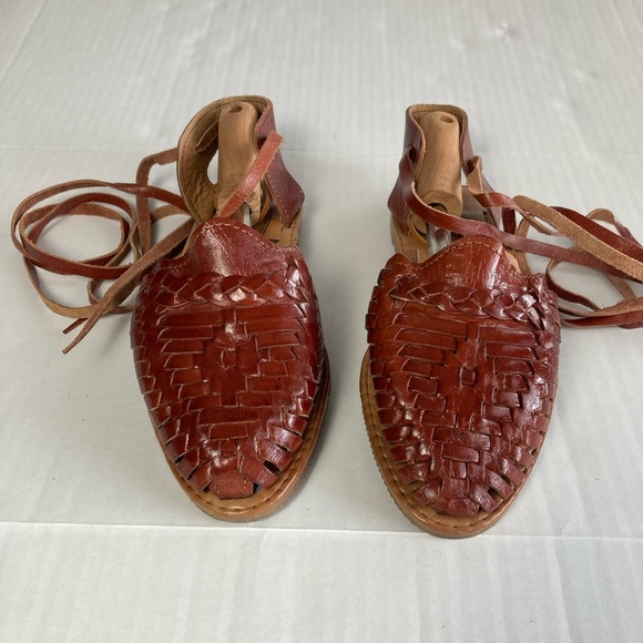 Giovanni D’ Navarro Leather Haurache Sandals Ankle Wrap Artisan Womens Size 8.5 - Picture 2 of 5